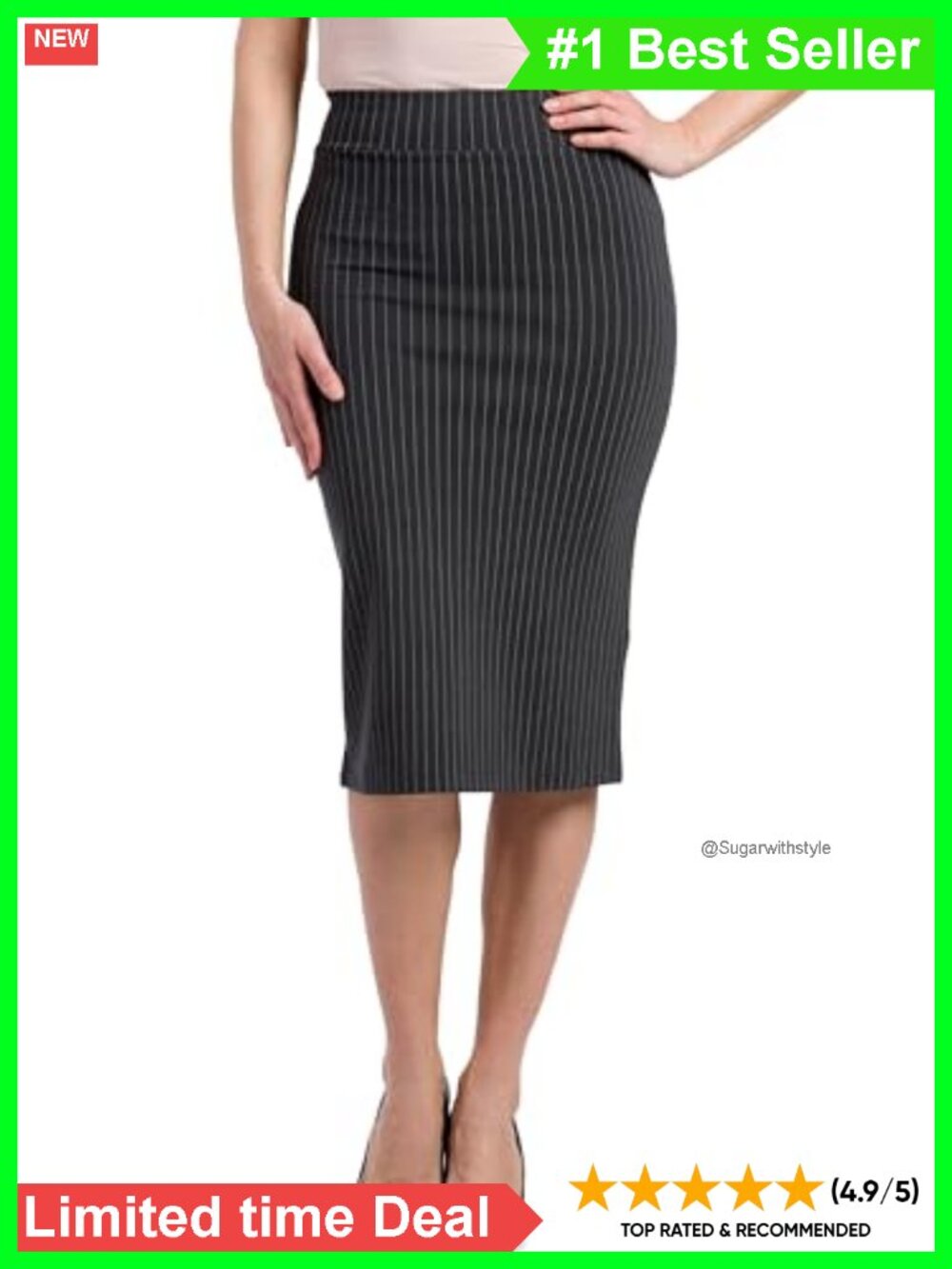 Ponte Midi Pencil Skirt Pull On Form Fitting Work Skirt
